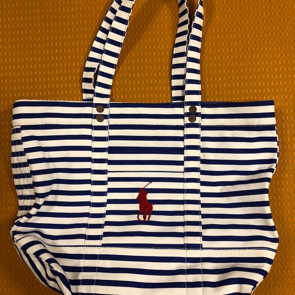 Ralph Lauren Blue White Striped Beach Bag
